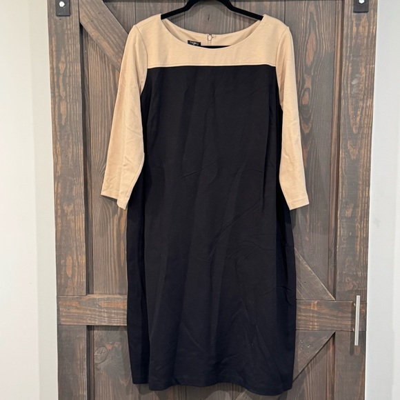 Talbots 3/4 Sleeve Ponte Buckle Stretch Shift Dress Black/Tan Size 18W NWT - Picture 1 of 7